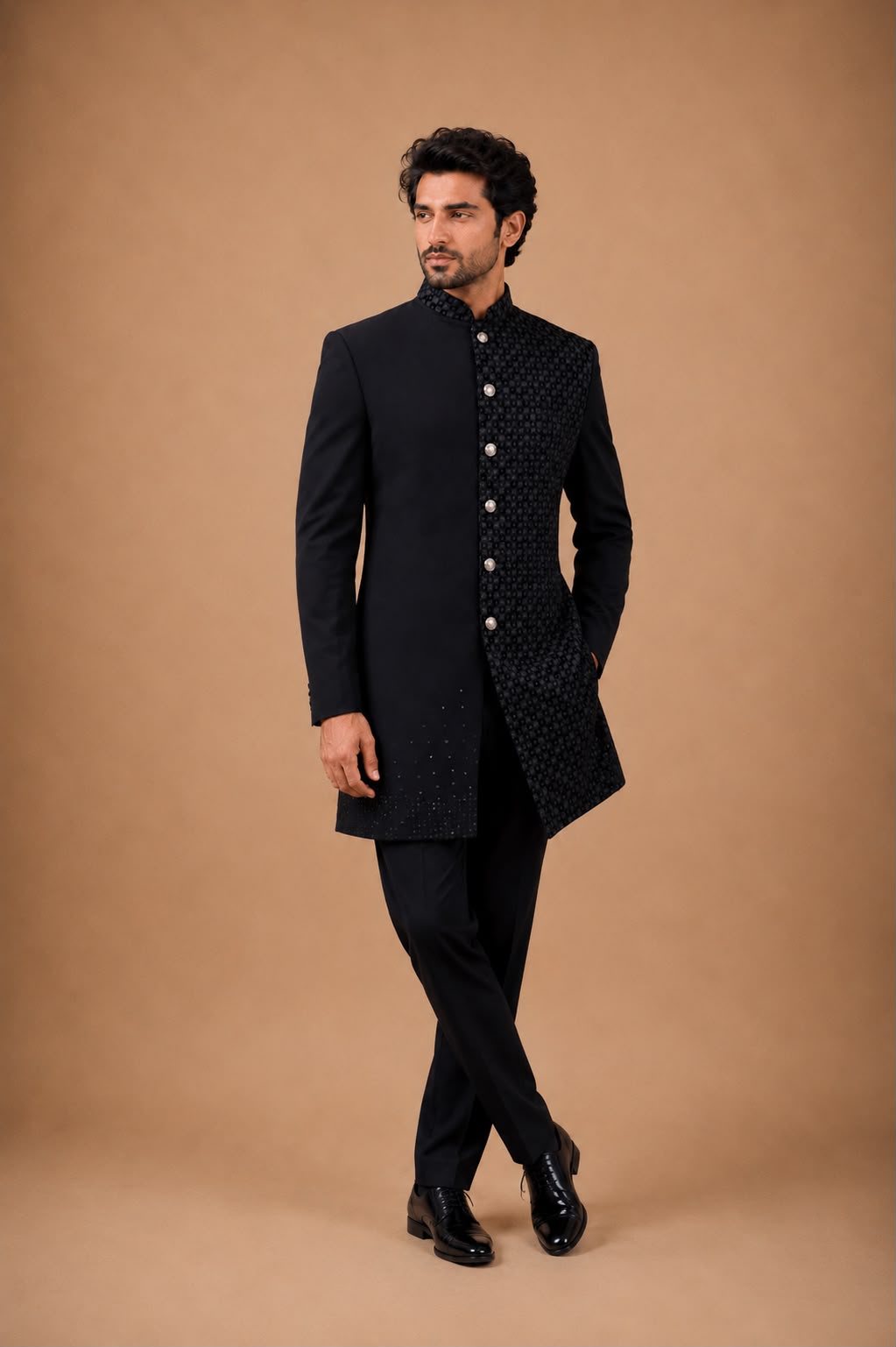 Black Embroidered Indo Western Set with Asymmetric Designer
