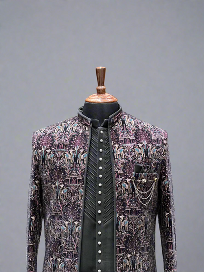 Black Indo-Western Ensemble with Royal Multicolor Embroidery