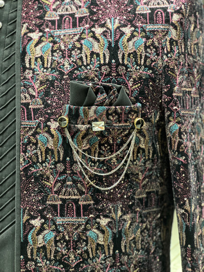 Black Indo-Western Ensemble with Royal Multicolor Embroidery