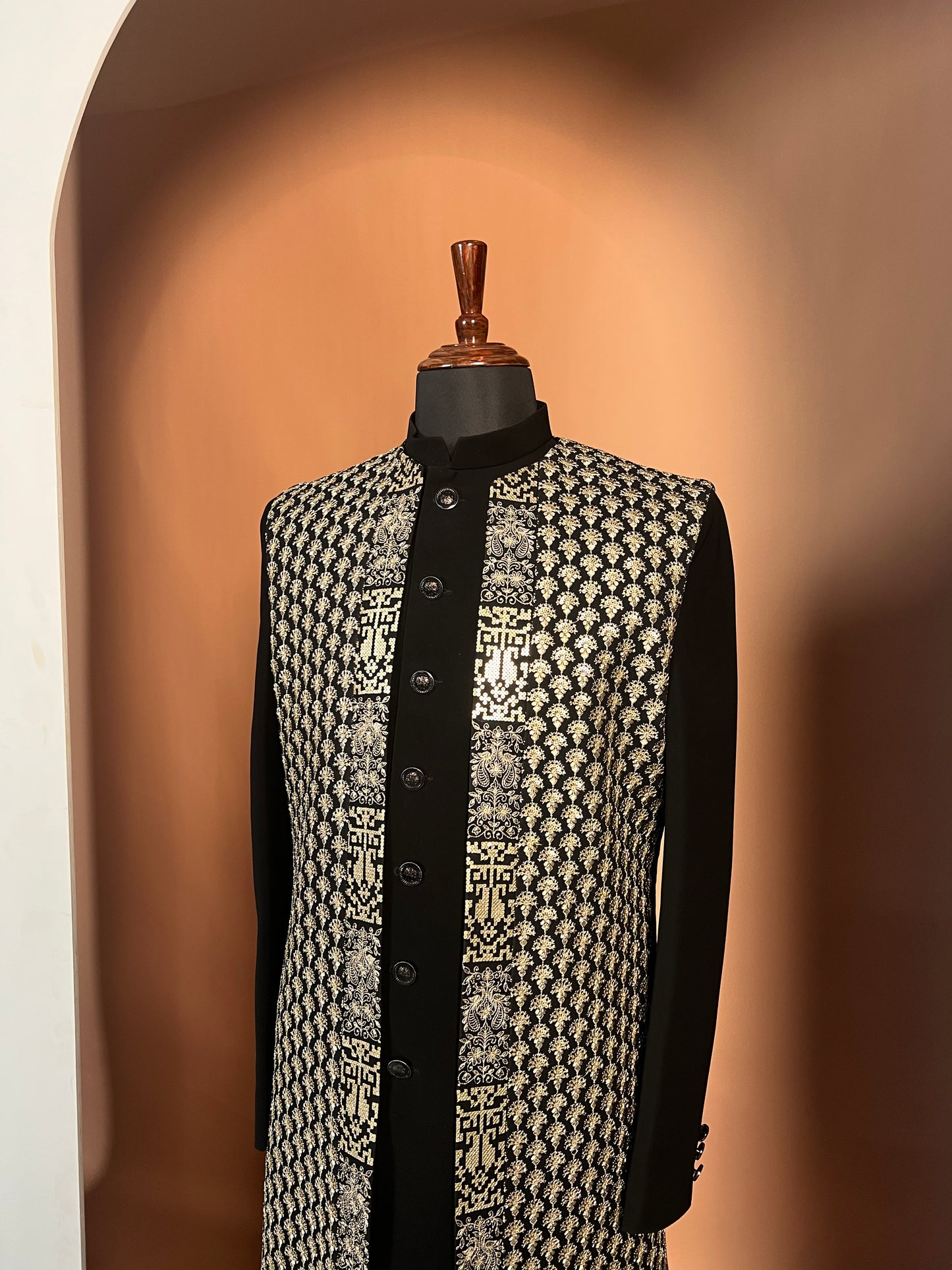 Black Indo-Western with Metallic Gold Patterned Detailing