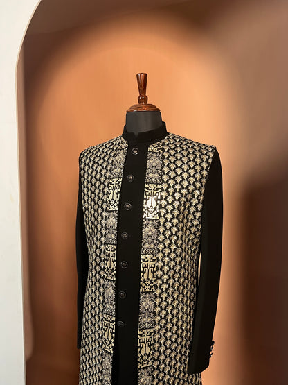 Black Indo-Western with Metallic Gold Patterned Detailing