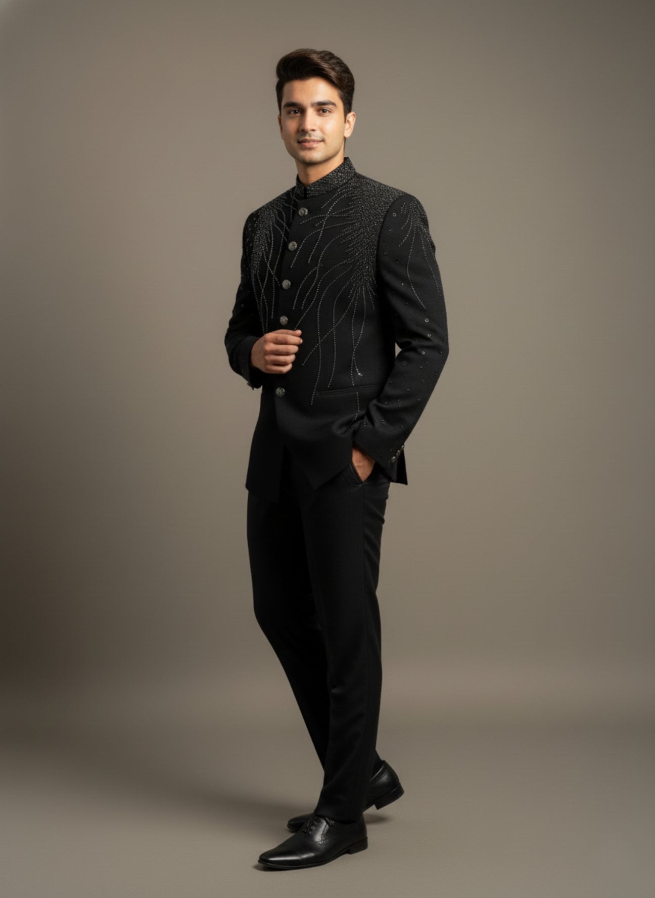 Black Indo Western Suit with Hand Embroidered Detailing