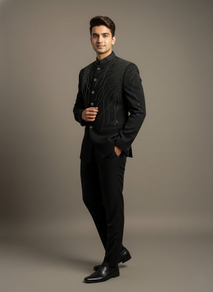Black Indo Western Suit with Hand Embroidered Detailing