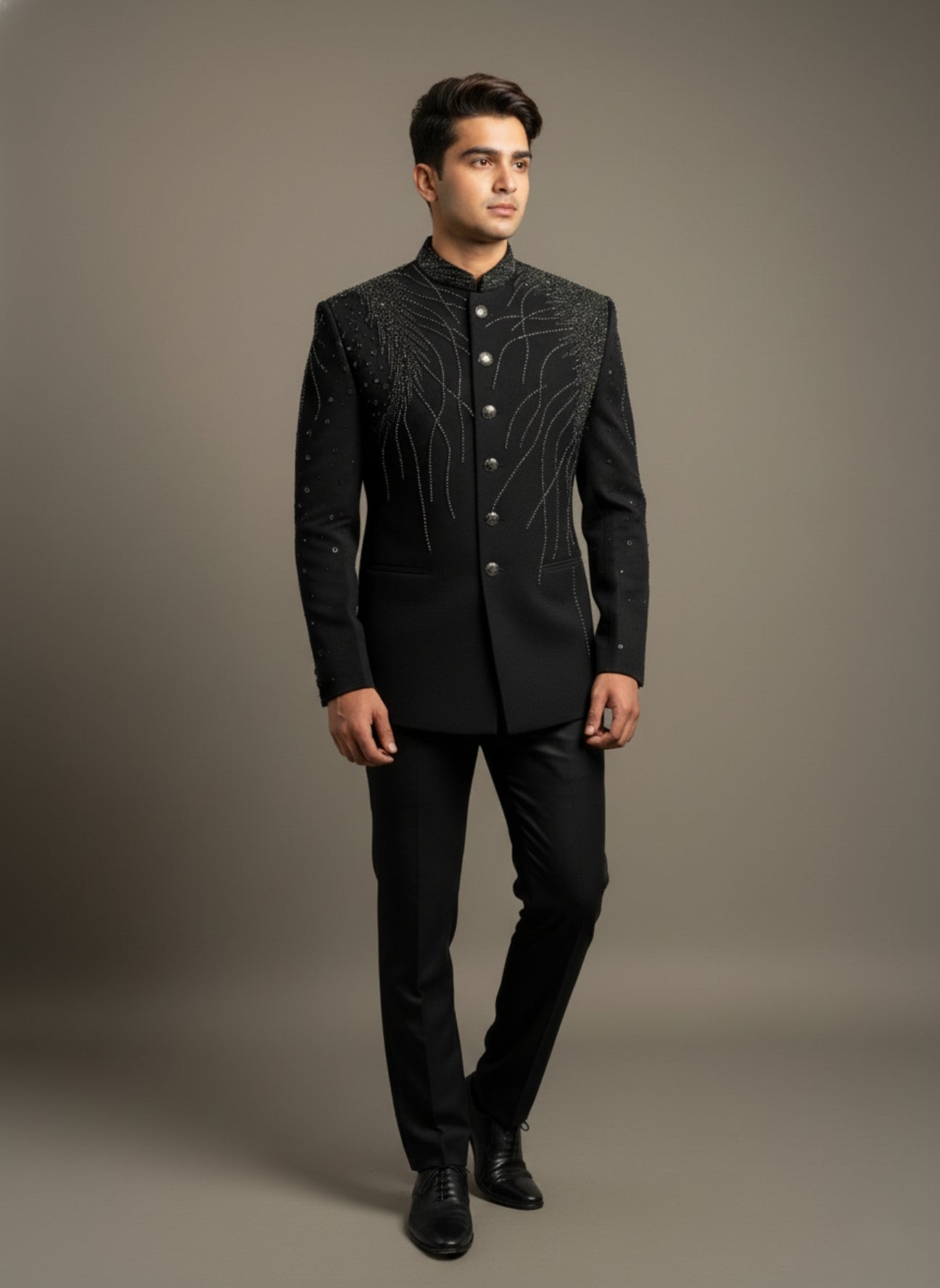 Black Indo Western Suit with Hand Embroidered Detailing