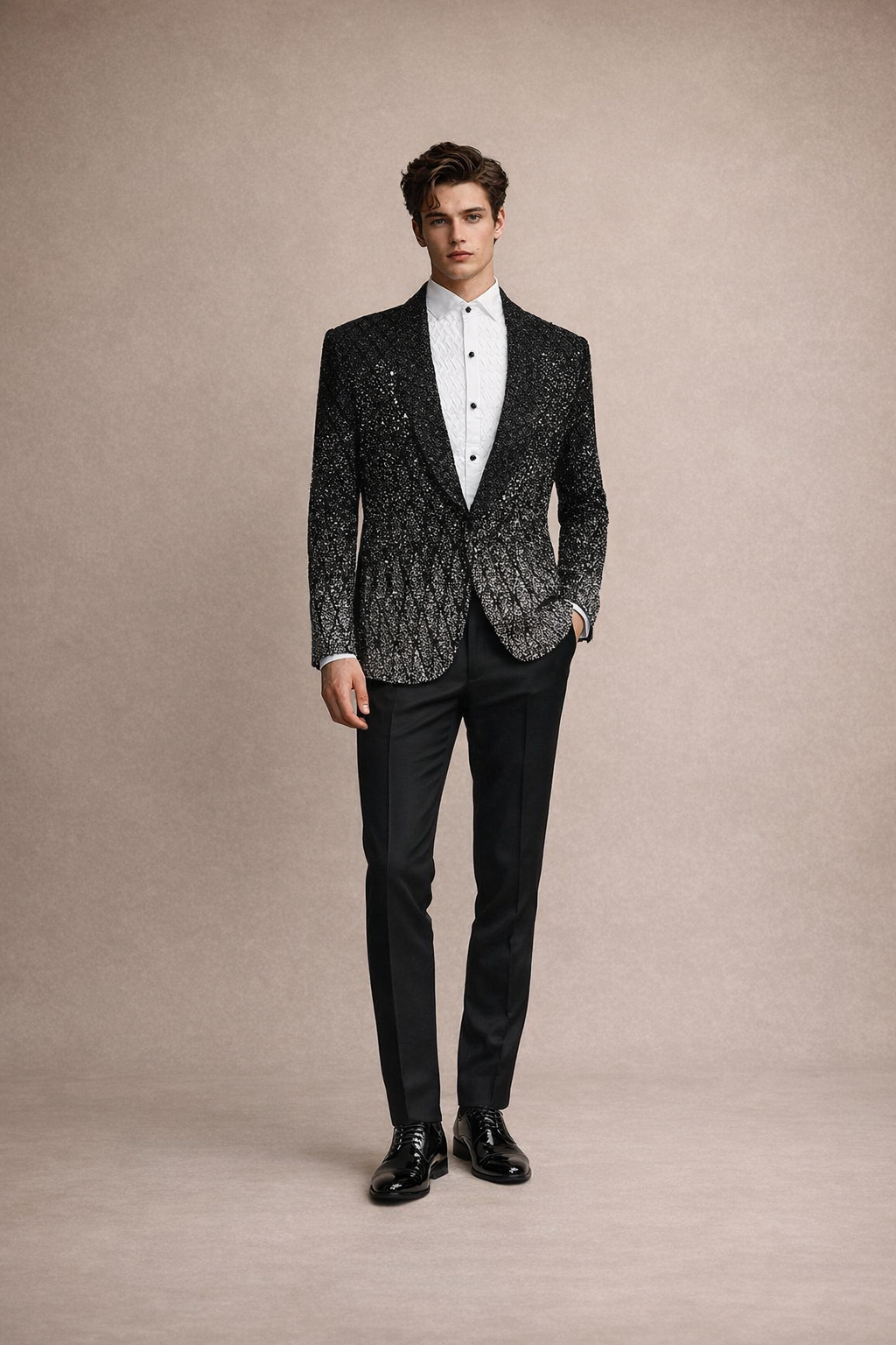 Black Sequin Embroidered Designer Tuxedo Blazer