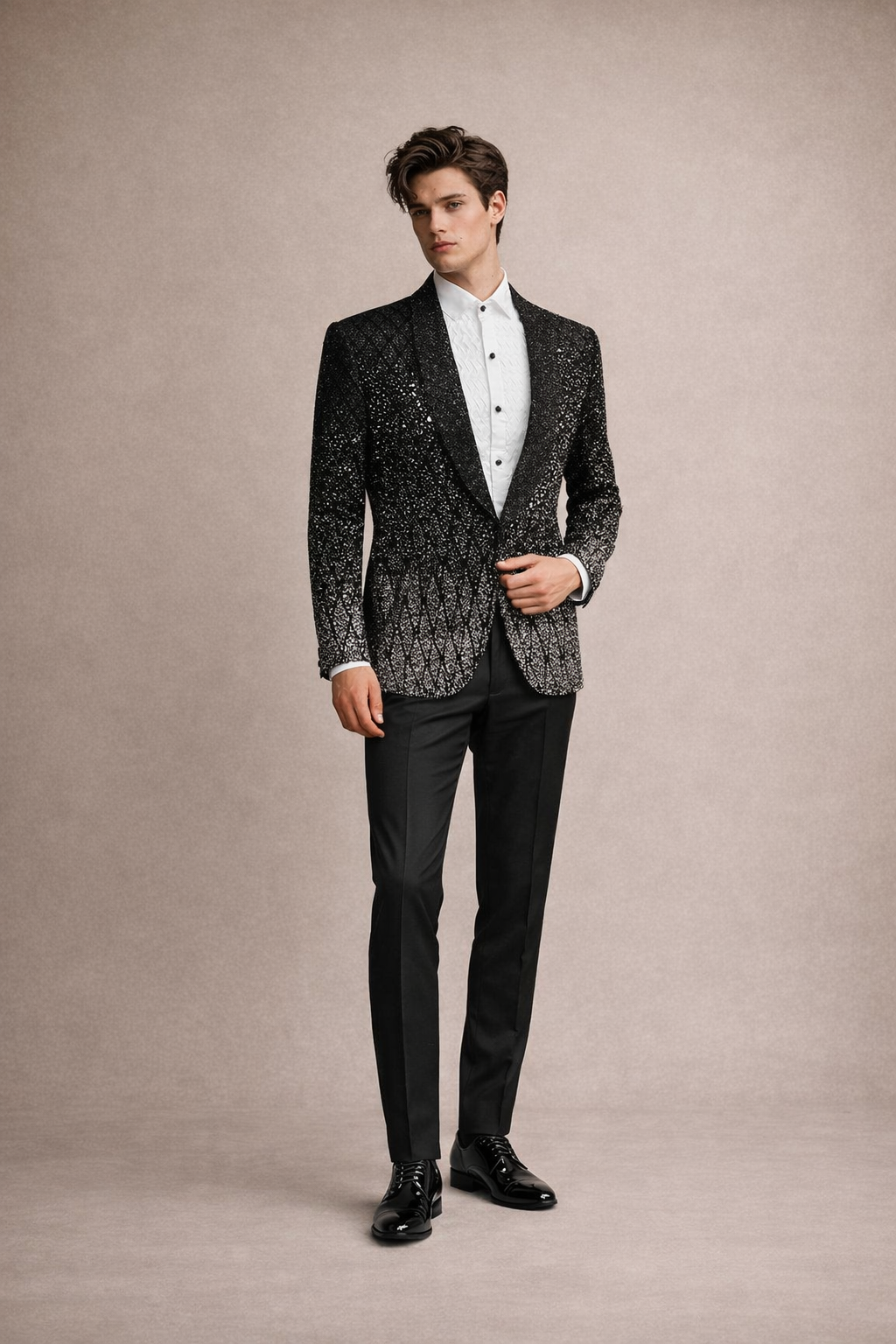 Black Sequin Embroidered Designer Tuxedo Blazer