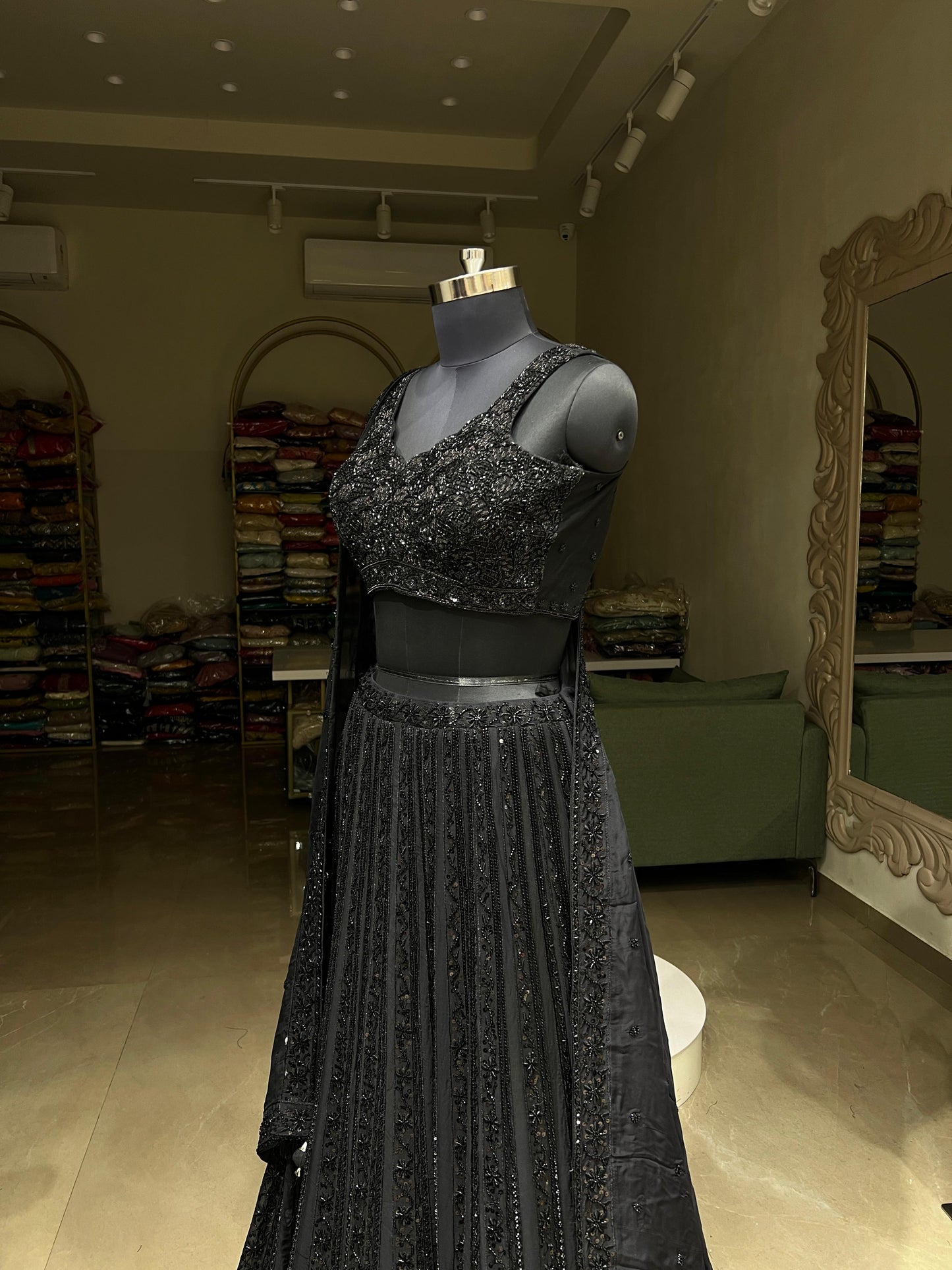 Black Sequins & Beadwork Embroidered Partywear Lehenga Set