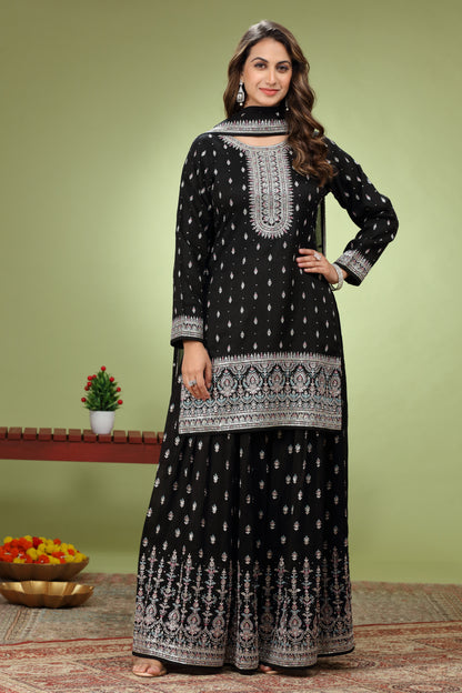 Black Patiala Kurti and Sharara set
