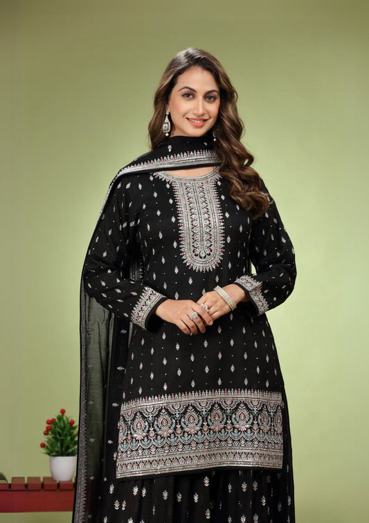 Black Patiala Kurti and Sharara set