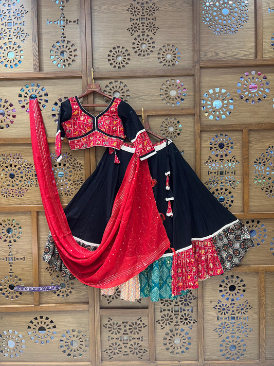 Black & Red Patchwork Embroidered Chaniya Choli