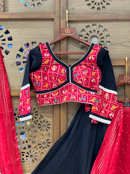 Black & Red Patchwork Embroidered Chaniya Choli