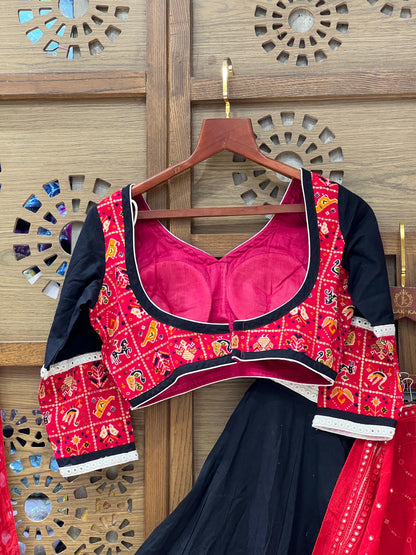 Black & Red Patchwork Embroidered Chaniya Choli