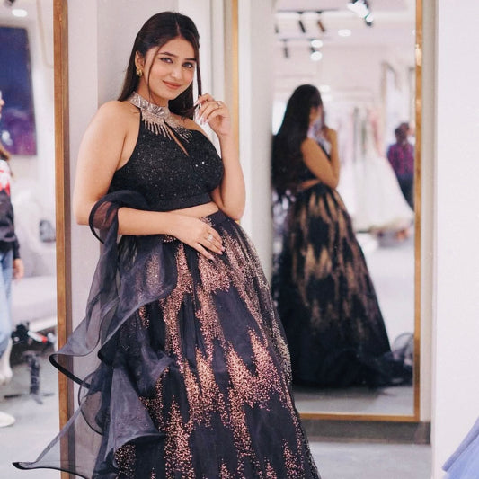 Black & Rose Gold Shimmer patterns Lehnga Choli