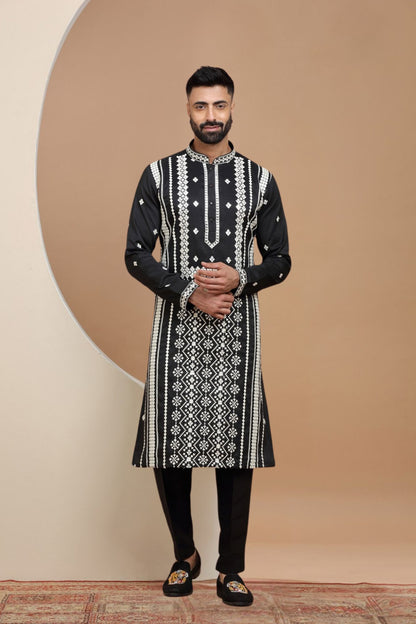 Black Sequin Cotton Blend Kurta