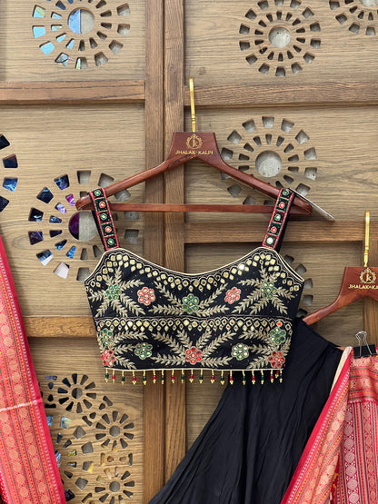 Black and Red Navratri Chaniya Choli with Embroidered Blouse