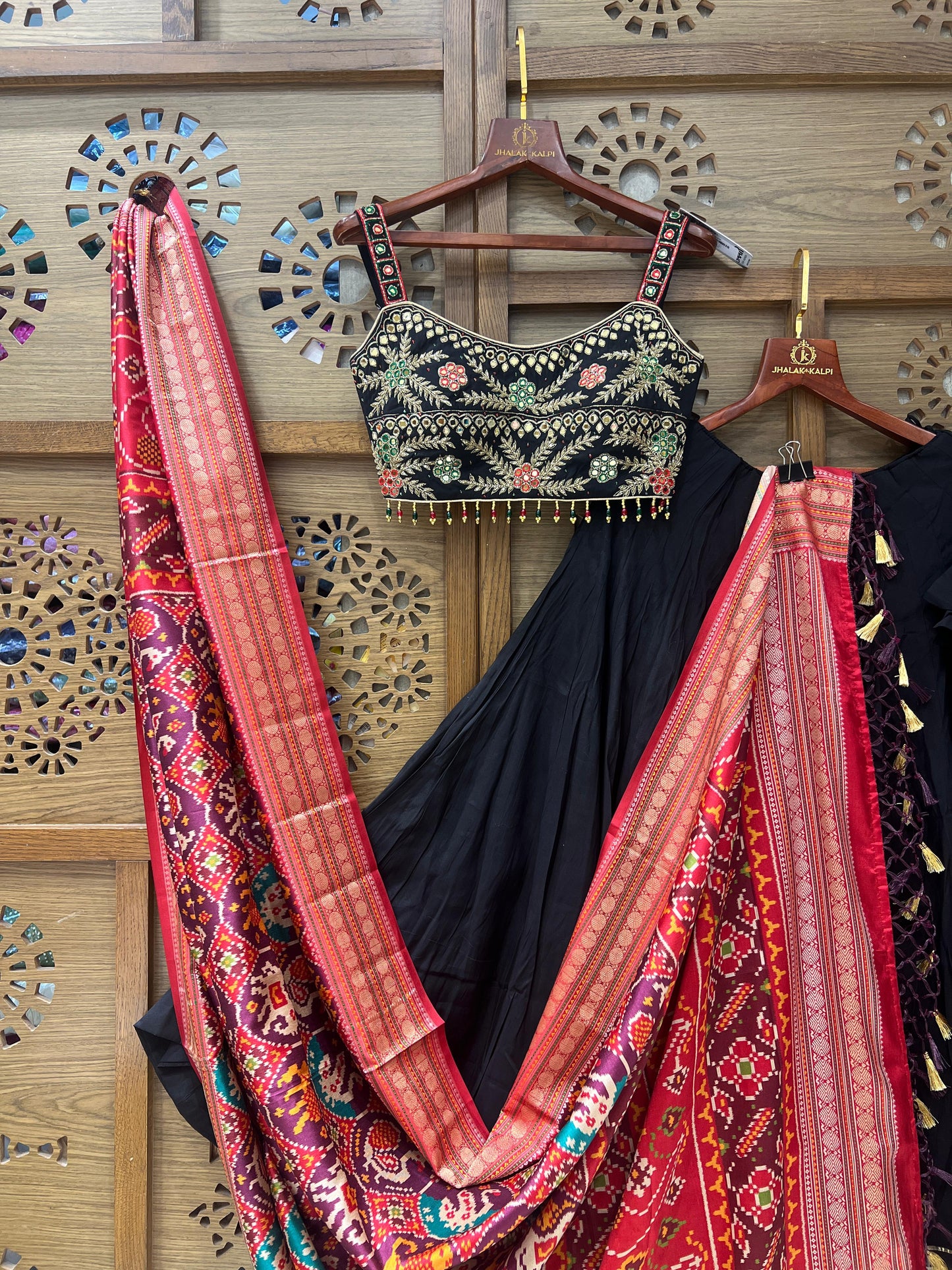 Black and Red Navratri Chaniya Choli with Embroidered Blouse