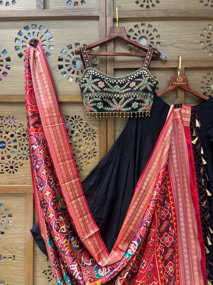 Black and Red Navratri Chaniya Choli with Embroidered Blouse
