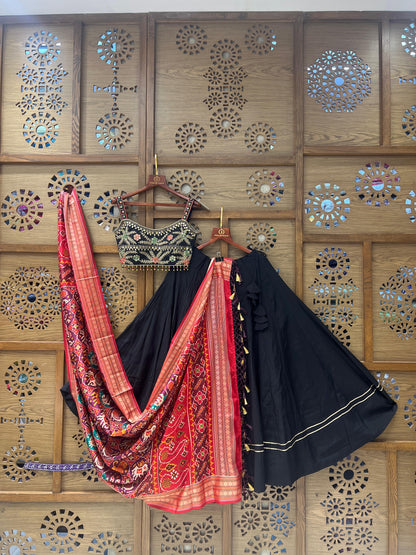 Black and Red Navratri Chaniya Choli with Embroidered Blouse