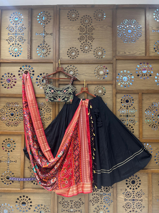 Black and Red Navratri Chaniya Choli with Embroidered Blouse