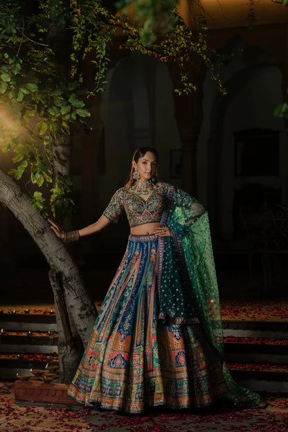 Blue Hand-Embroidered Lehenga Set