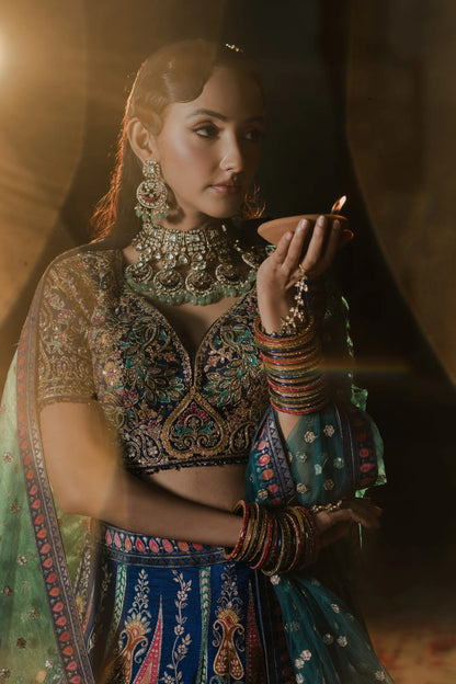 Blue Hand-Embroidered Lehenga Set