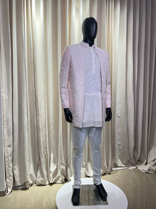 Blush Pink Embroidered Indo-Western Jodhpuri Suit