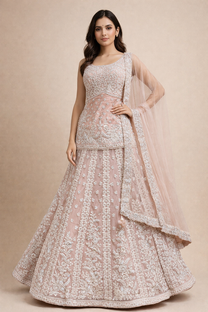 Blush Pink Embroidered Lehenga with Elegant Back Blouse Design