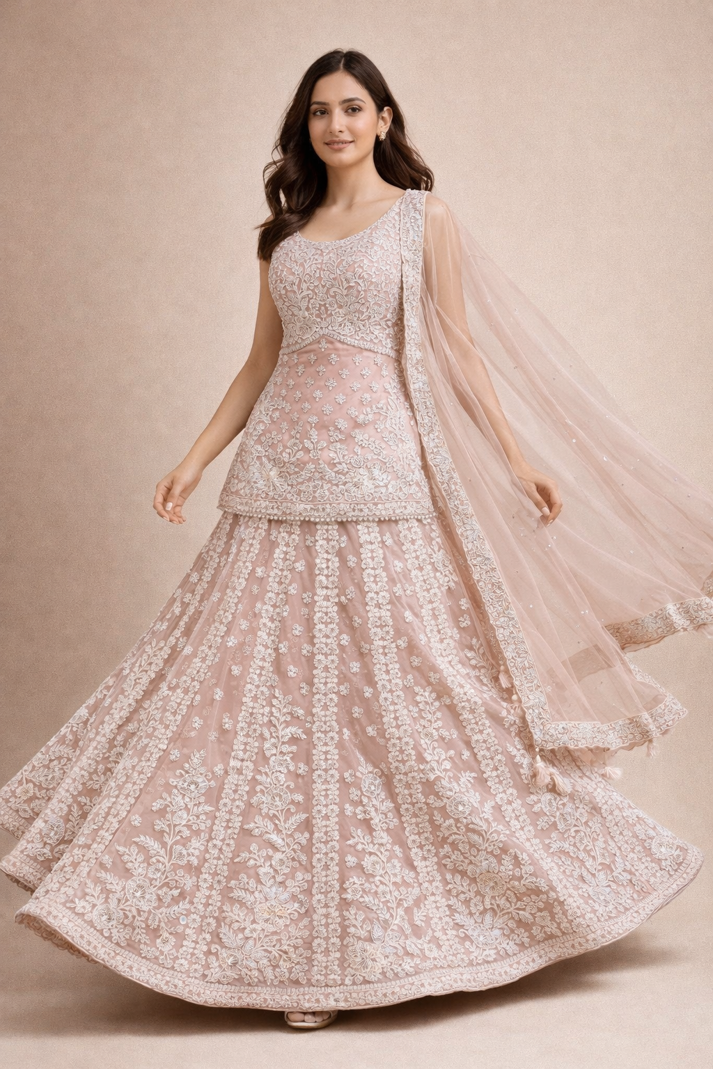 Blush Pink Embroidered Lehenga with Elegant Back Blouse Design
