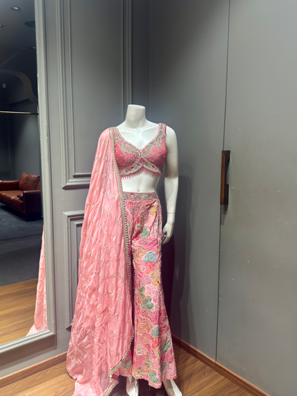 Blush Pink Floral Embroidered Indo-Western Set