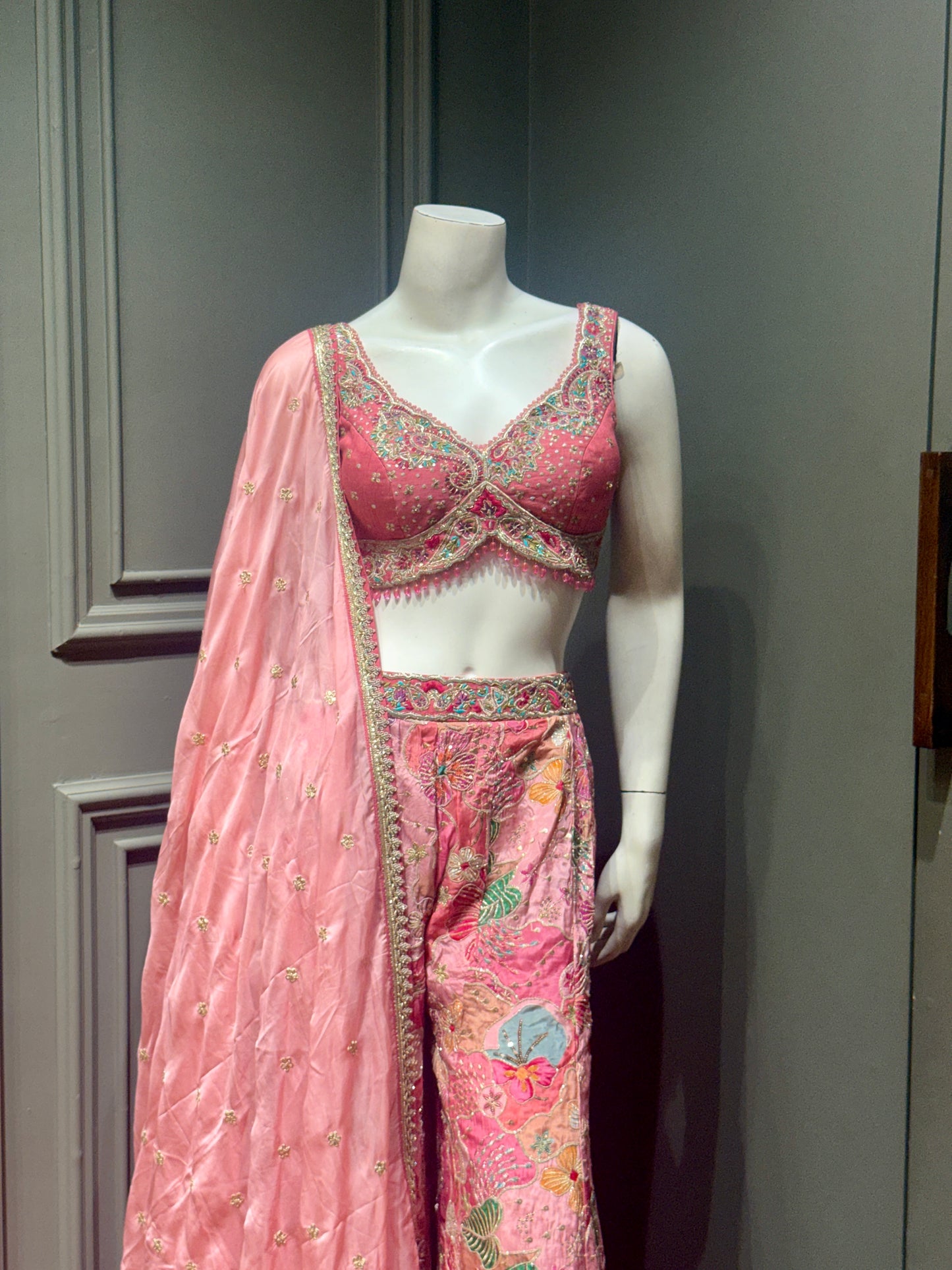 Blush Pink Floral Embroidered Indo-Western Set
