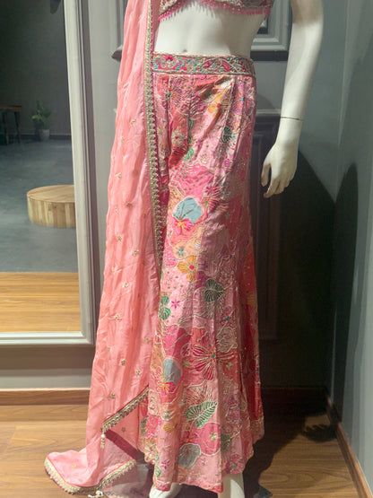 Blush Pink Floral Embroidered Indo-Western Set