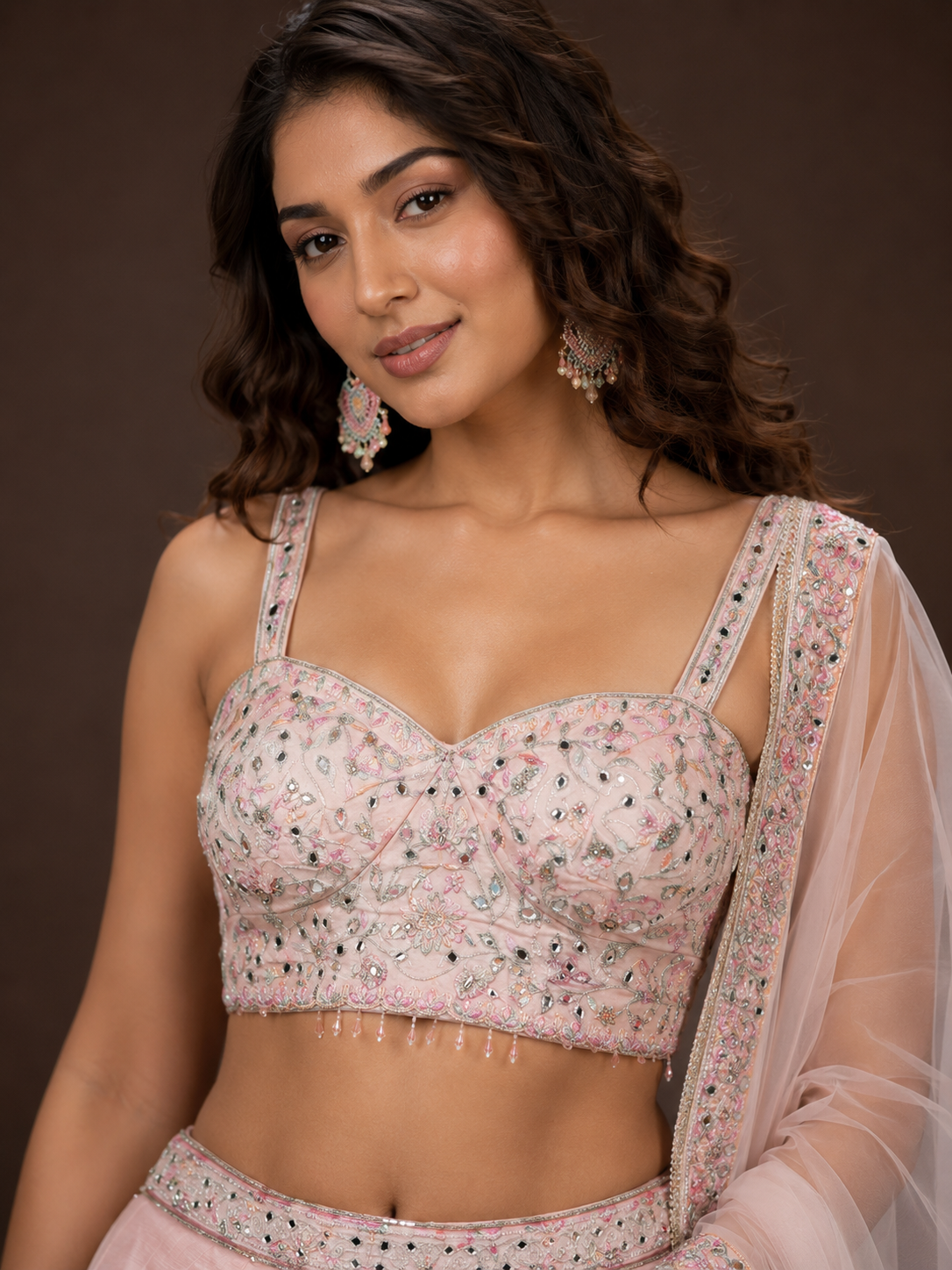 Blush Pink Hand Embroidered Silk Lehenga Choli