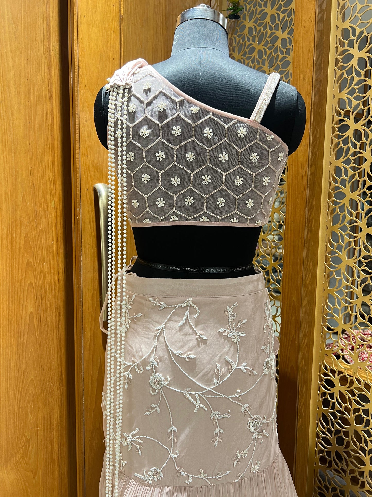 Blush Pink One-Shoulder Embroidered Indo-Western Lehenga Set