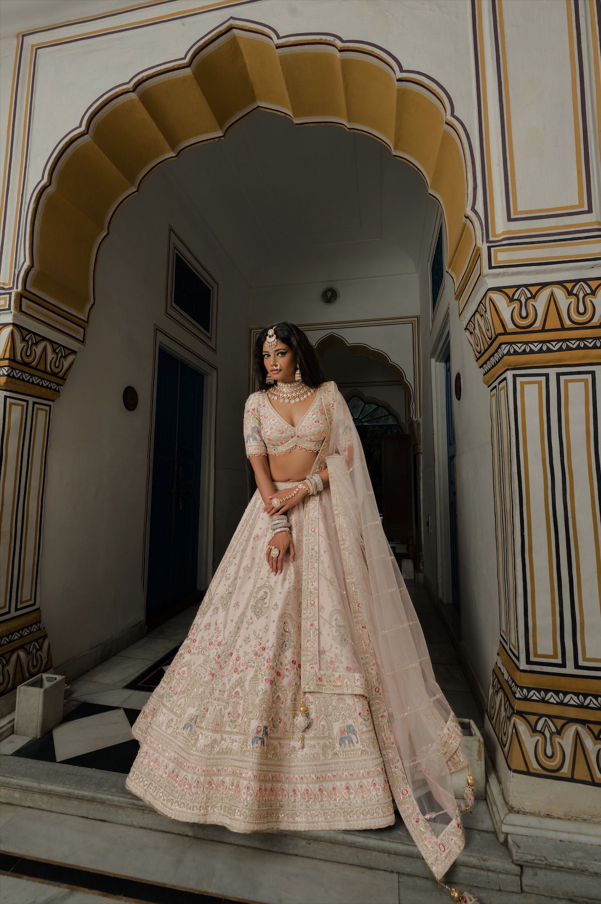 Blush Pink Silk Designer Lehenga with Zari & Resham Embroidery