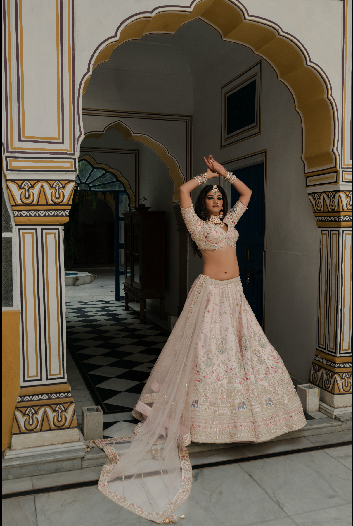 Blush Pink Silk Designer Lehenga with Zari & Resham Embroidery