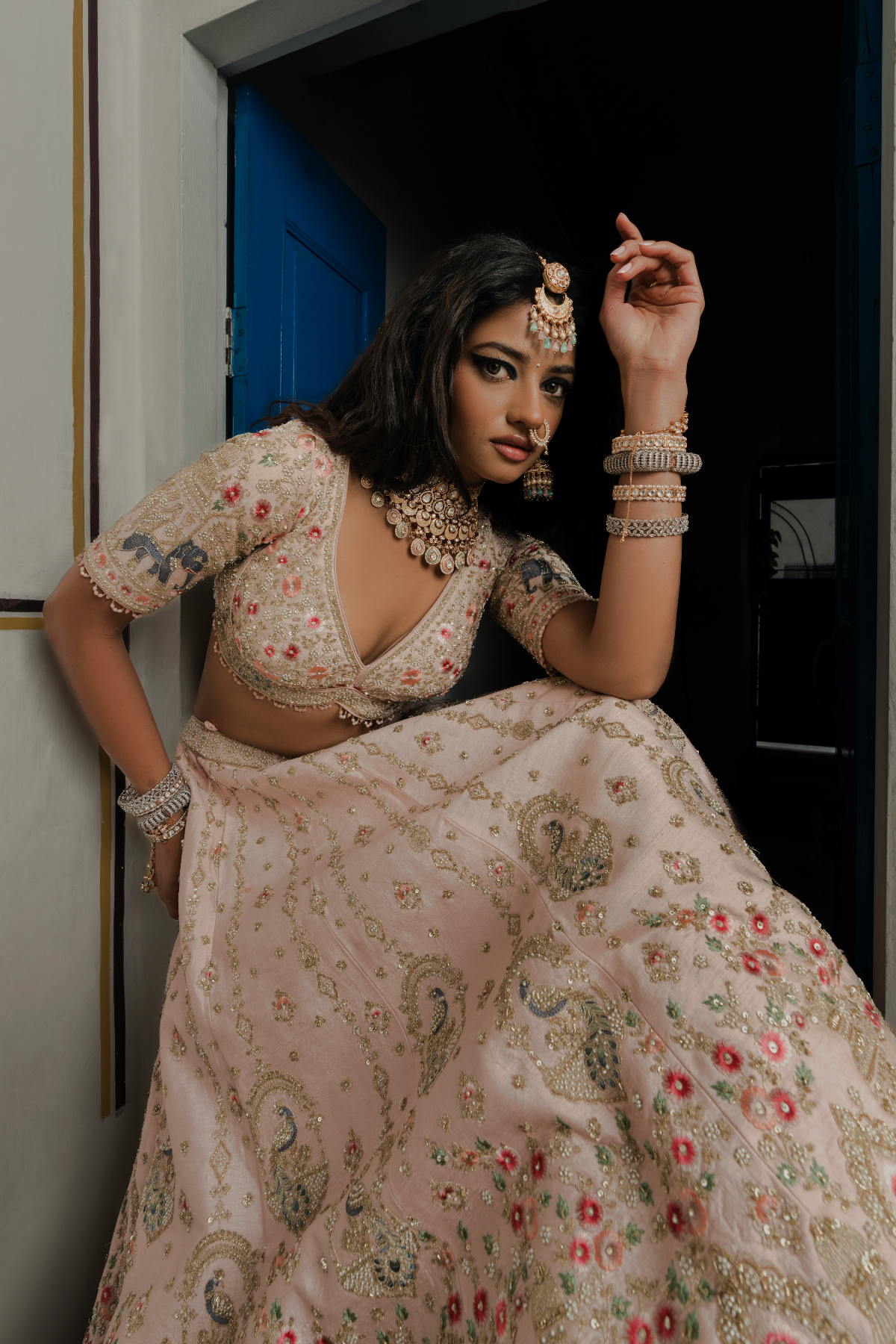 Blush Pink Silk Designer Lehenga with Zari & Resham Embroidery