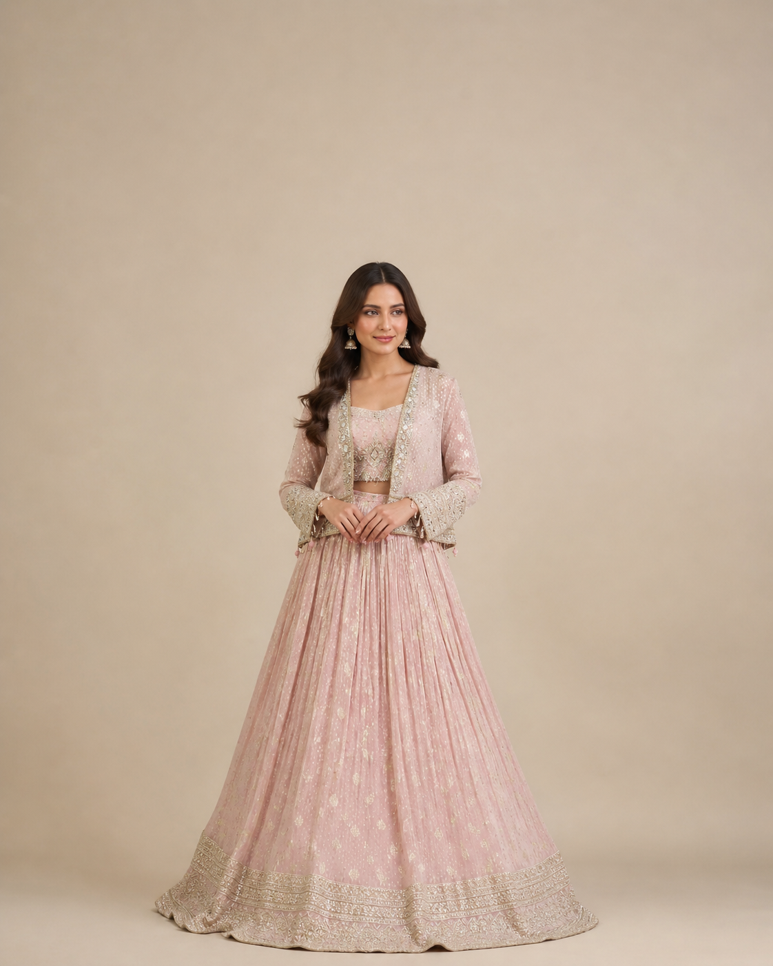 Blush Pink Zardozi Embroidered Lehenga Choli with Jacket