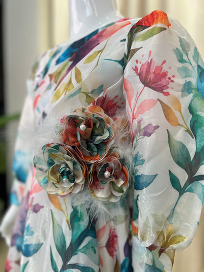Botanical Bloom Organza Gown for Girls