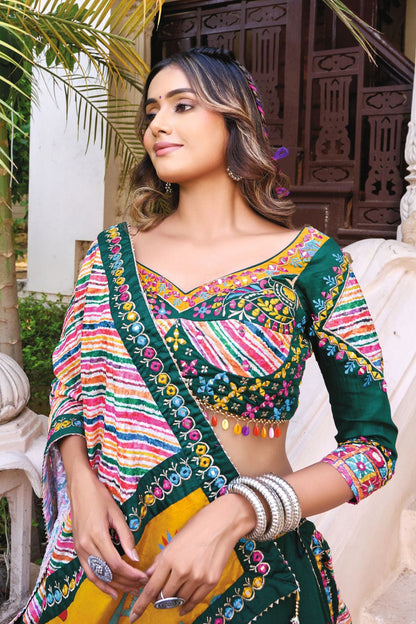 Bottle Green & Yellow Navratri Lehenga Choli