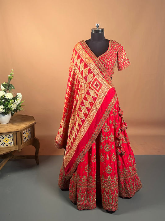 Bridal Red Zari Embroidered Lehenga Set with Heavy Dupatta