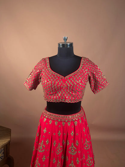 Bridal Red Zari Embroidered Lehenga Set with Heavy Dupatta