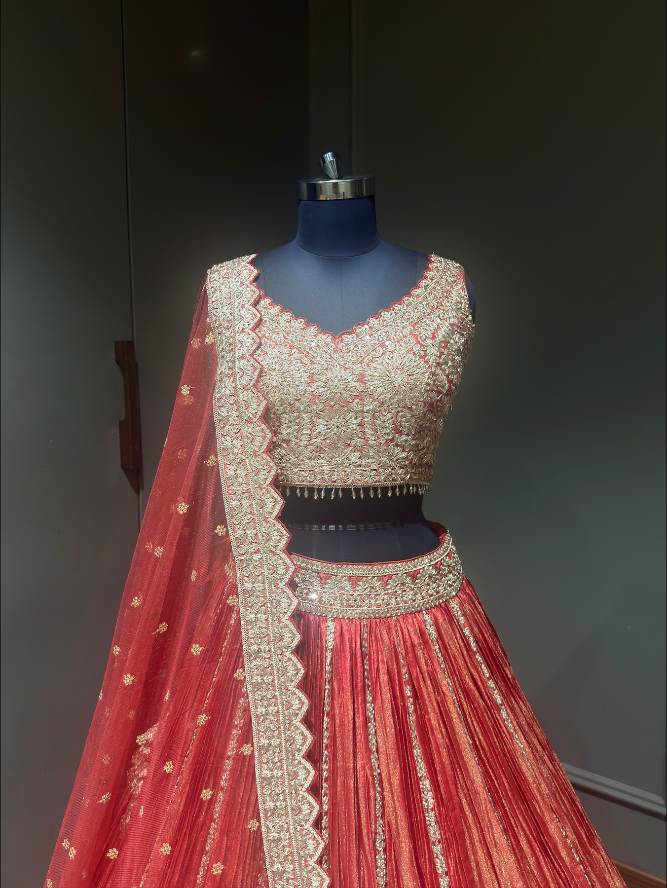 Carrot Orange Zari Embroidered Festive Lehenga Choli