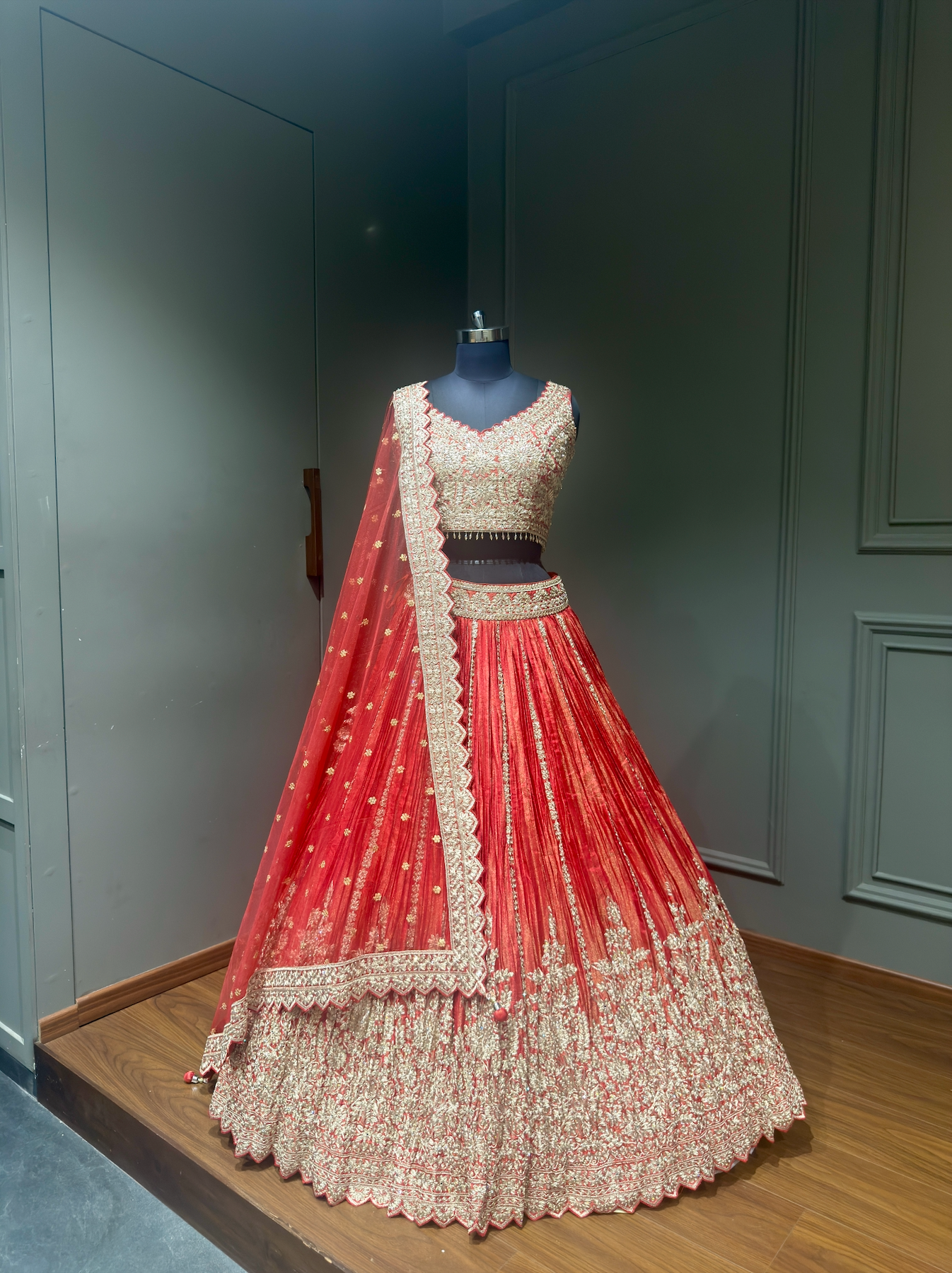 Carrot Orange Zari Embroidered Festive Lehenga Choli