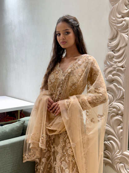 Champagne Gold Heavily Hand Embroidered Sharara Set