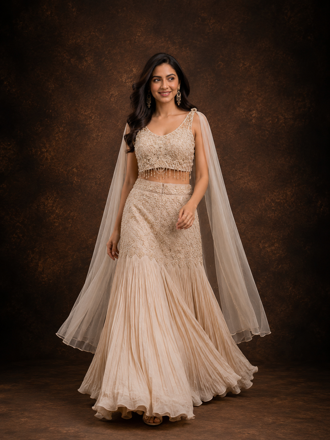 Champagne Beige Mermaid Lehenga Set