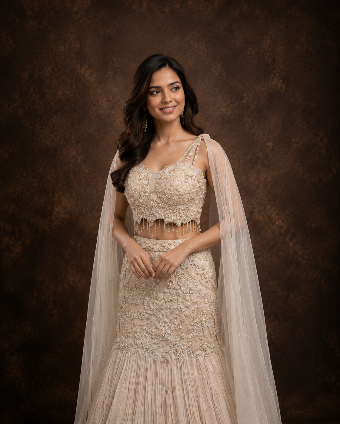 Champagne Beige Mermaid Lehenga Set