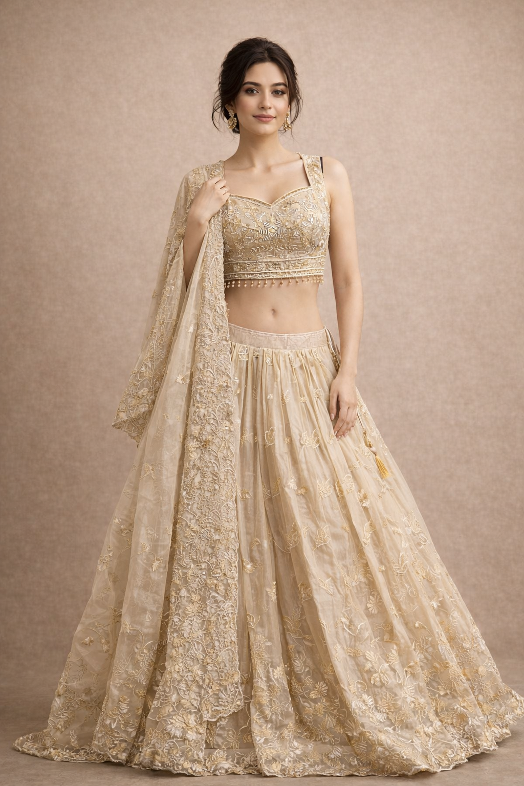 Champagne Gold Embroidered Designer Lehenga Choli with Dupatta
