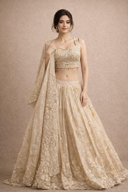 Champagne Gold Embroidered Designer Lehenga Choli with Dupatta