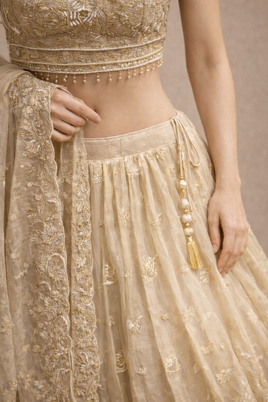 Champagne Gold Embroidered Designer Lehenga Choli with Dupatta