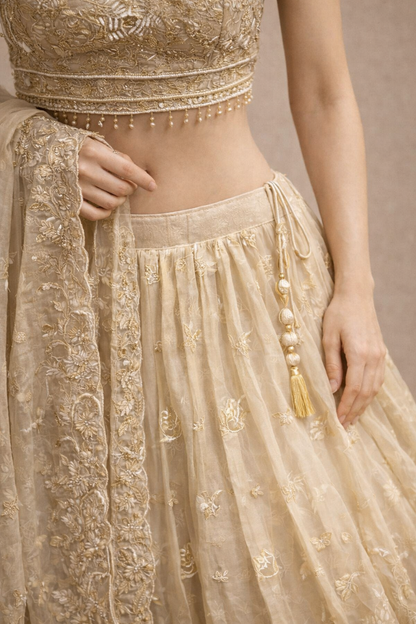 Champagne Gold Embroidered Designer Lehenga Choli with Dupatta